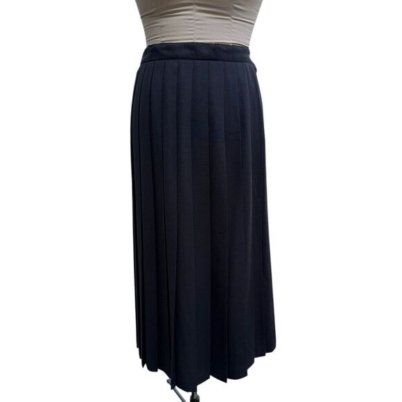 NWT Liz Baker Essentials Pleated Midi Skirt Sz. 14 Black Side Buttons Stretch Wa - Picture 2 of 6